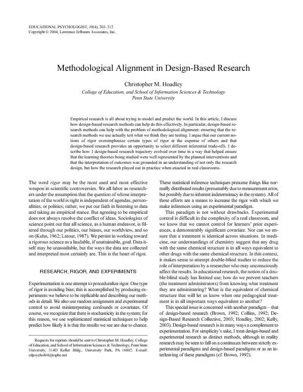 HOADLEYALIGNMENT IN DESIGN-BASED RESEARCHMethodological Alignment in D