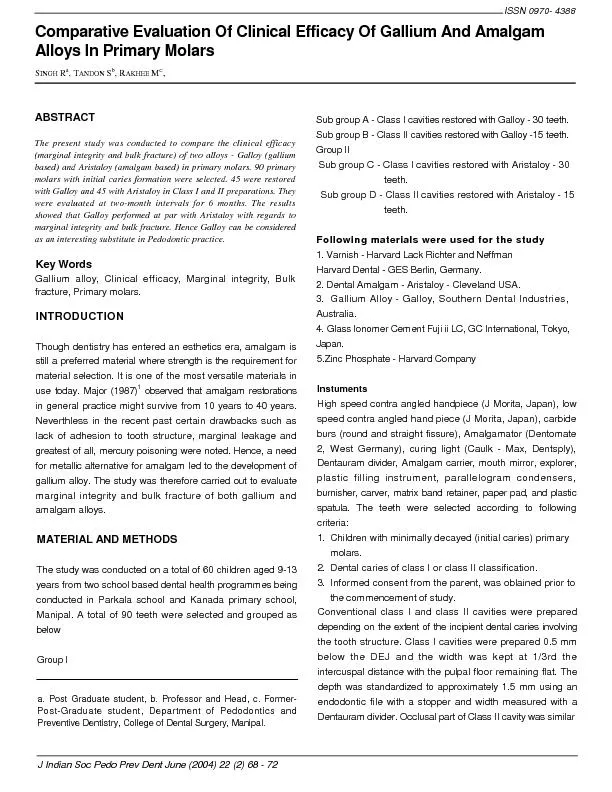 Comparative Evaluation Of Clinical Efficacy Of Gallium And Amalgam 
..