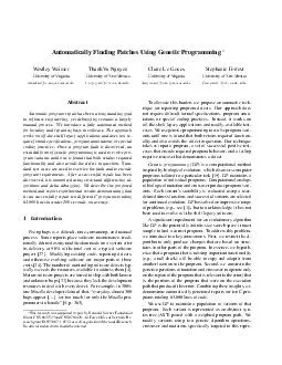Automatically Finding Patches Using Genetic Programming Westley Weimer University of Virginia