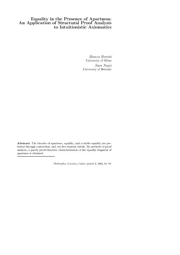 EqualityinthePresenceofApartness:AnApplicationofStructuralProofAnalysi