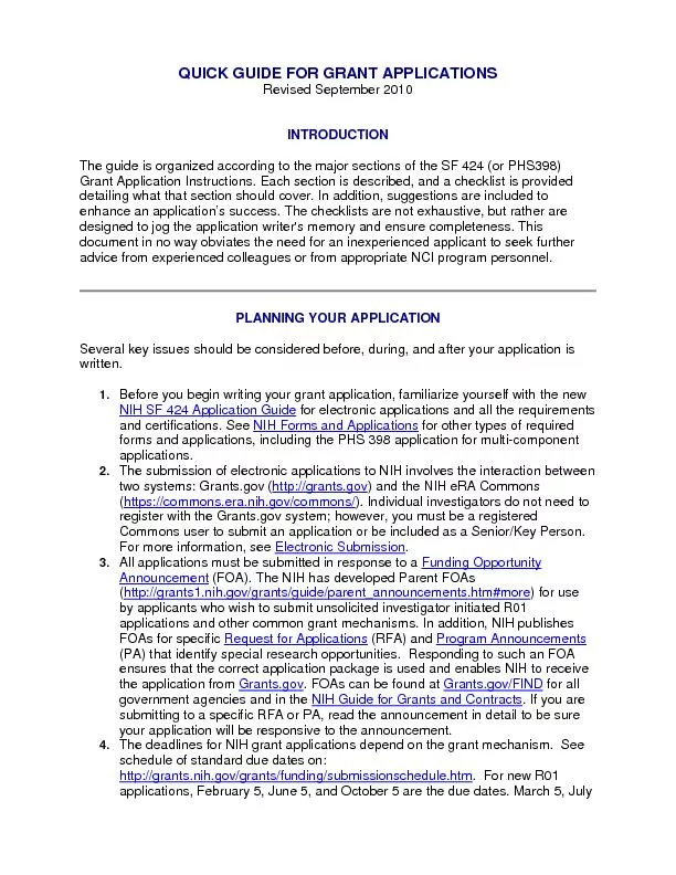 QUICK GUIDE FOR GRANT APPLICATIONSRevised September 2010INTRODUCTIONTh