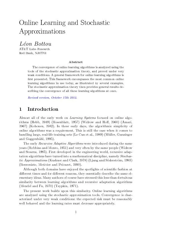 OnlineLearningandStochasticApproximationsLeonBottouAT&TLabs{ResearchR