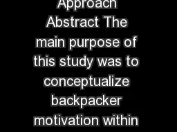 Understanding Backpacker Motivations A Travel Career Approach Abstract The main purpose