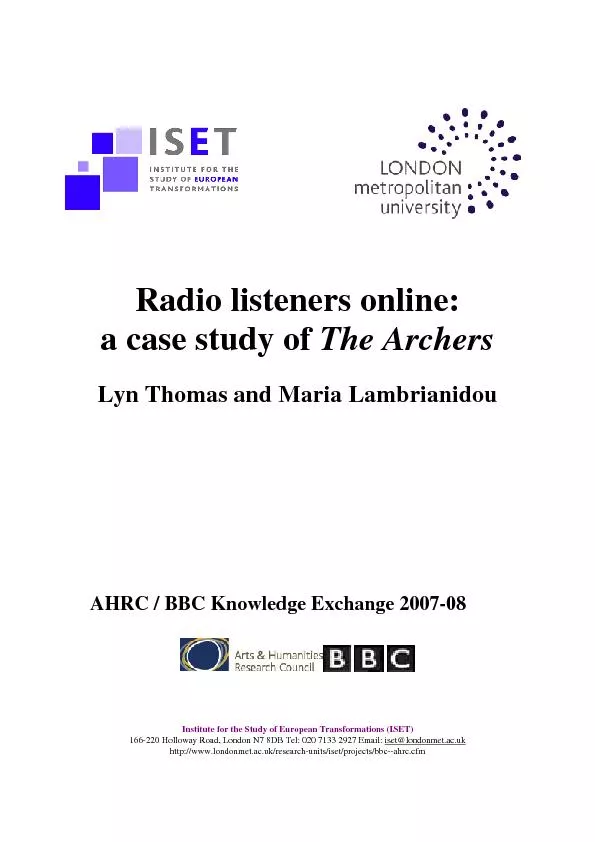 Radio listeners online: a case study of The Archers  Lyn Thomas and