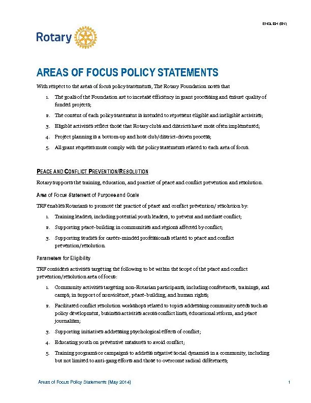 Areas of Focus Policy Statements
