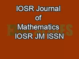 IOSR Journal of Mathematics IOSR JM ISSN