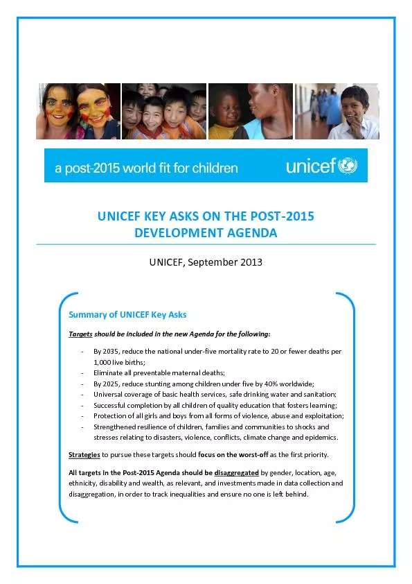UNICEF KEY ASKS ON THE POST