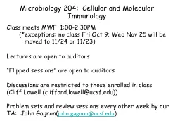 Microbiology 204:  Cellular and Molecular Immunology