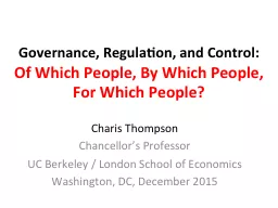 Governance, Regulation, and Control: