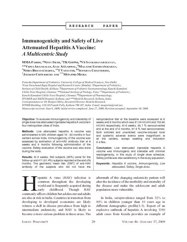 29V 46 17, 2009Attenuated Hepatitis A Vaccine:A Multicentric StudyMMA