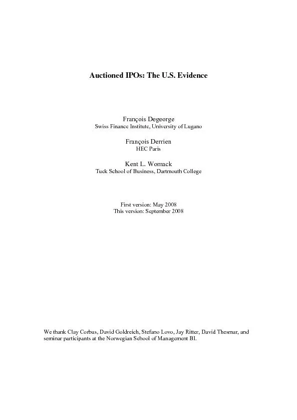 Auctioned IPOs: The U.S. Evidence Fran