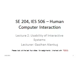 SE 204, IES 506 – Human Computer Interaction