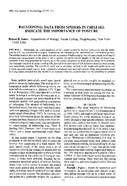 1992The Journal of Arachnology20BALLOONINGRobert BDepartment of Biolog