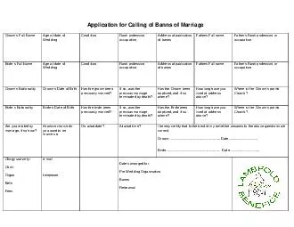 Application for Calling of Banns of Marriage Groom