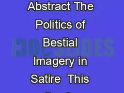 Bestial By Ray Garton The Politics of Bestial Imagery in Satire   Abstract The Politics