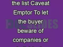 Tennessee Buyer Beware List Guidelines What is the objective of the list Caveat Emptor