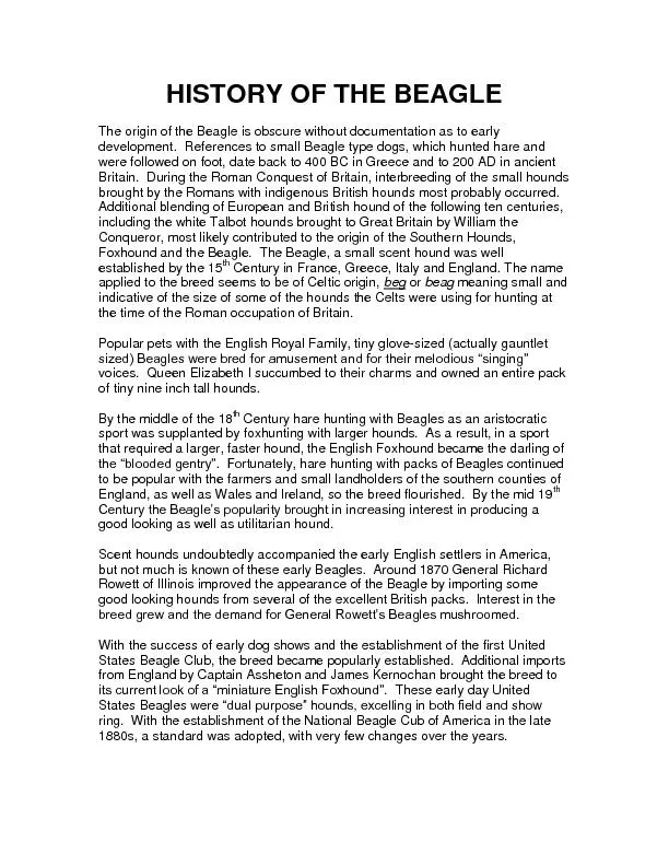 HISTORY OF THE BEAGLE