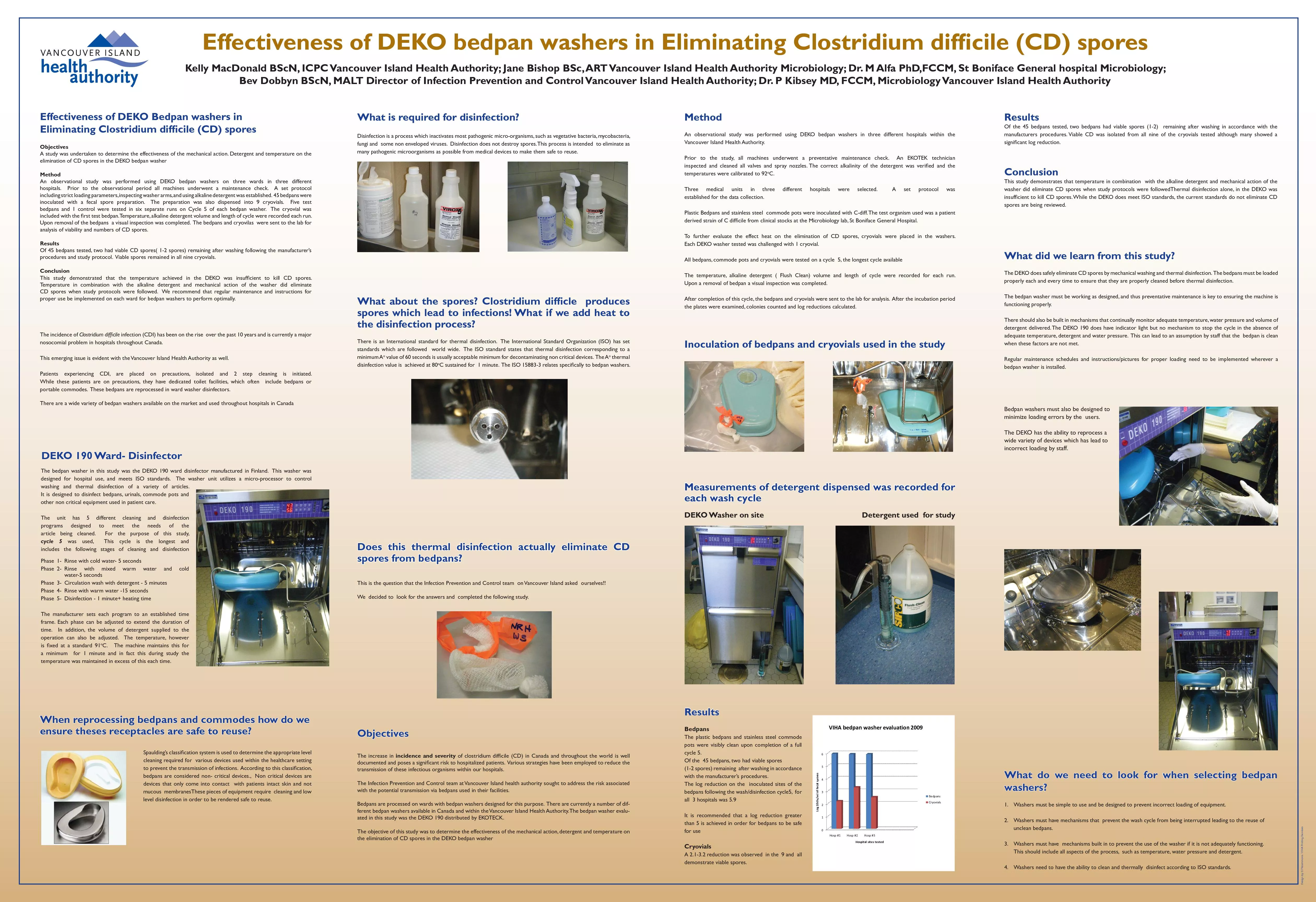 Effectiveness of DEKO bedpan washers in Eliminating Clostridium dif ci
