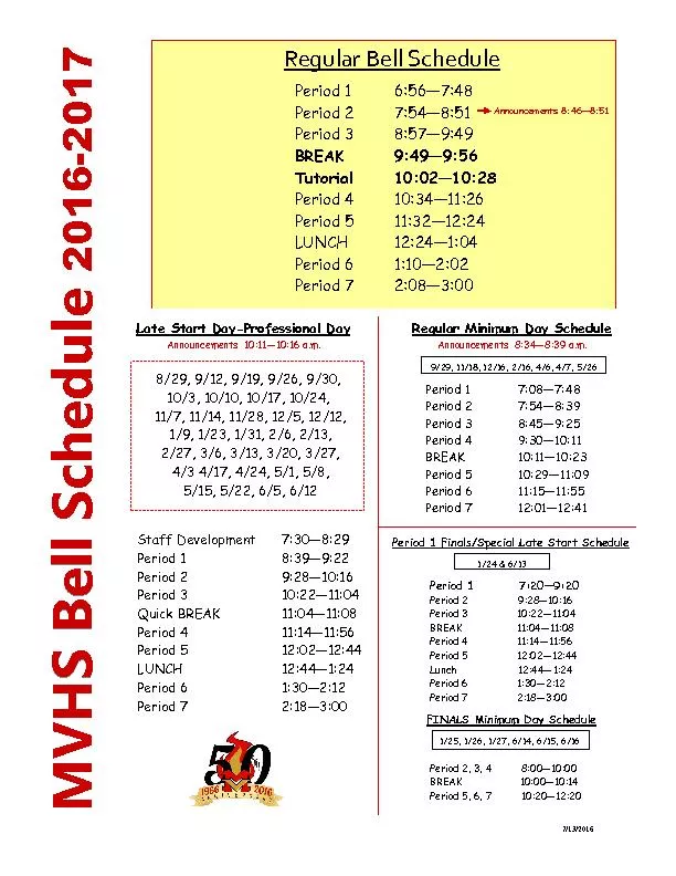MVHS Bell Schedule