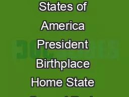 Presidents of the United States of America President Birthplace Home State Served Party