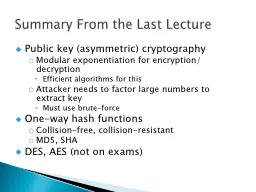 Public key (asymmetric) cryptography