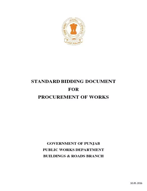 STANDARD BIDDING GOVERNMENT OF PUNJAB  PUBLIC WORKS DEPARTMENT  
...