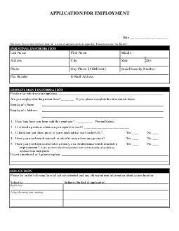 APPLICATION FOR EMPLOYMENT Date  Directions Type or print in blue or black ink