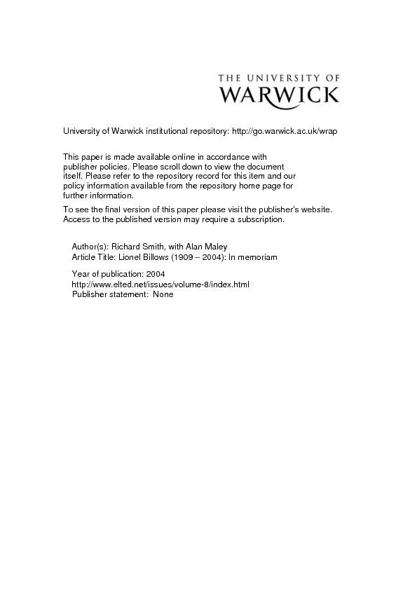 University of Warwick institutional repository: