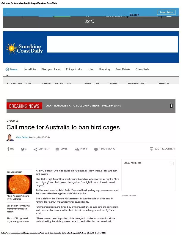 Call made for Australia to ban bird cages | Sunshine Coast Dailyhttp:/