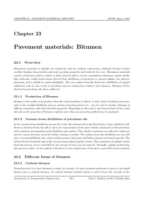 CHAPTER23.PAVEMENTMATERIALS:BITUMENNPTELMay8,2007Chapter23Pavementmate