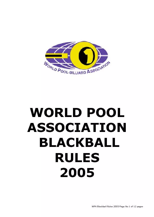 WPA Blackball Rules 2005 Page No 1 of 12 pages