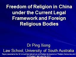 Freedom of Religion in China under the Current Legal Framew