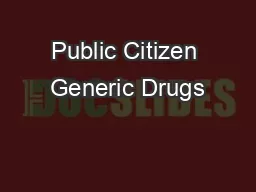 Public Citizen Generic Drugs