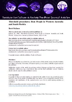 Institute for Culture  Society Pre Print Journal Articles Neilson  Threshold procedures