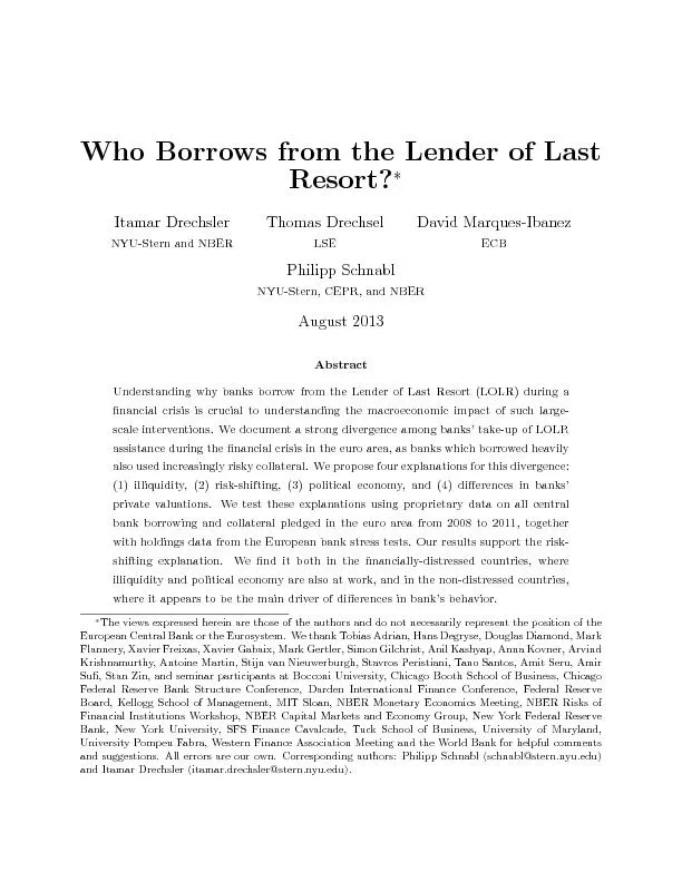 WhoBorrowsfromtheLenderofLastResort?ItamarDrechslerNYU-SternandNBERTh