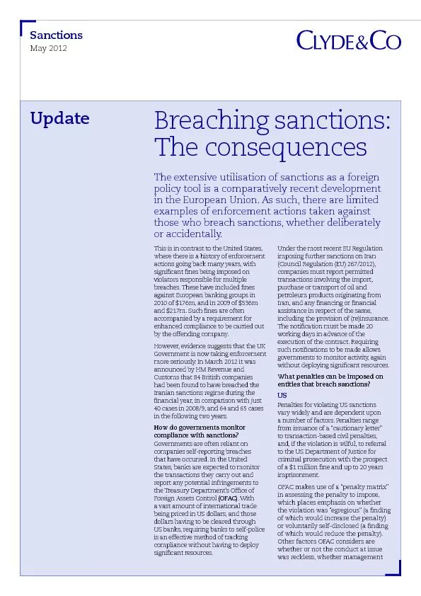 UpdateBreaching sanctions: The consequencesMay 2012The extensive utili