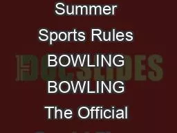 Special Olympics Summer Sports Rules BOWLING BOWLING The Official Special Olymp