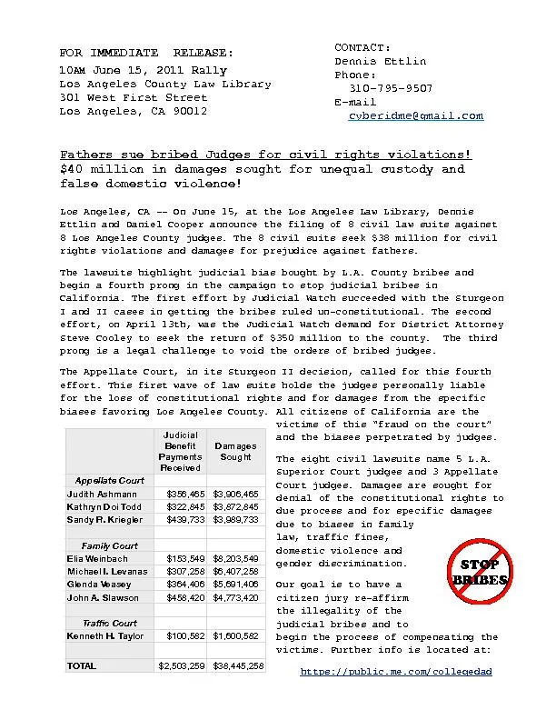 FOR IMMEDIATE  RELEASE:AM June 15, 2011 Rally Los Angeles County Law L