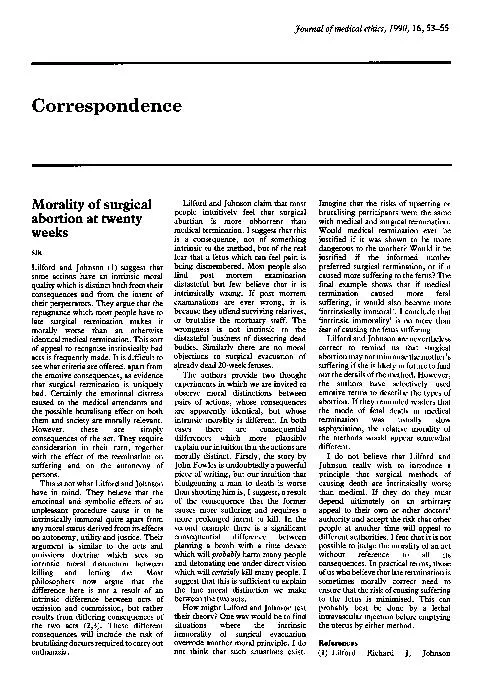 Journalofmedicalethics,1990,16,53-55CorrespondenceMoralityofsurgicalab