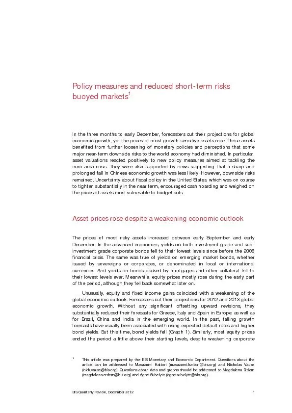 BIS Quarterly Review, December 2012 Policy measures and reduced short-