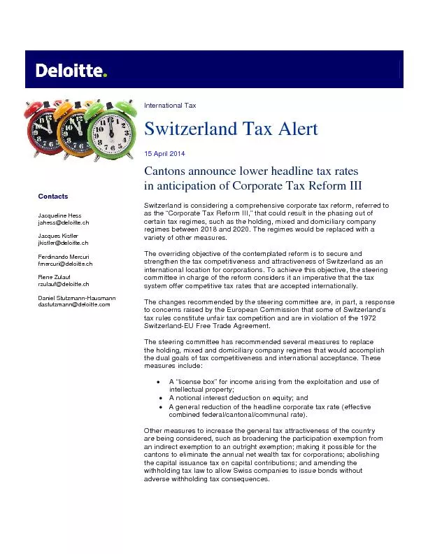 International TaxSwitzerlandTax Alert15 April201