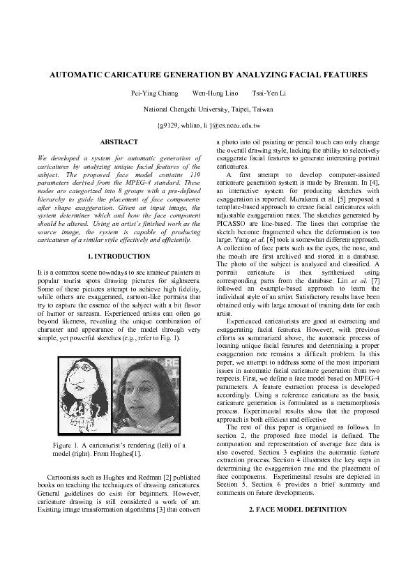 AUTOMATIC CARICATURE GENERATION BY ANALYZING FACIAL FEATURES Pei-Ying