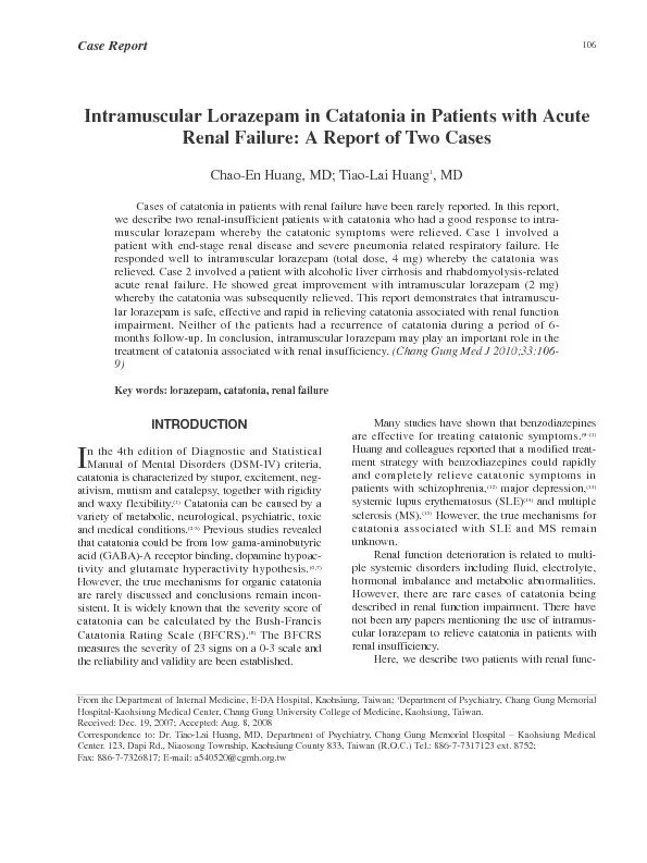 Renal Failure: A Report of Two CasesChao-En Huang, MD; Tiao-Lai Huangw