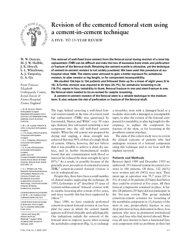 VOL. 91-B, No. 5, MAY 2009Revision of the cemented femoral stem using