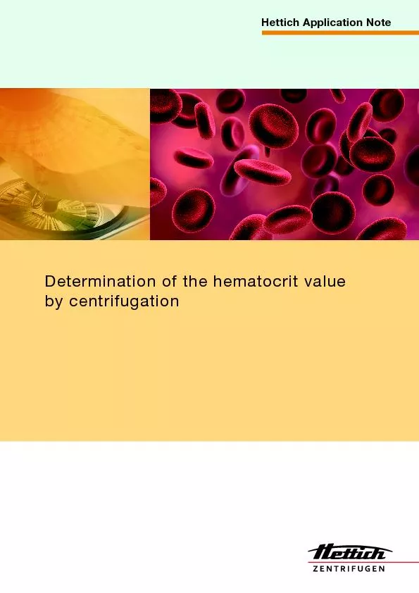 Determination of the hematocrit value Hettich Application Note
...