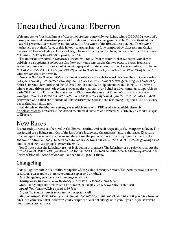 &#x/MCI; 0 ;&#x/MCI; 0 ;Unearthed Arcana: EberronWelcome to th