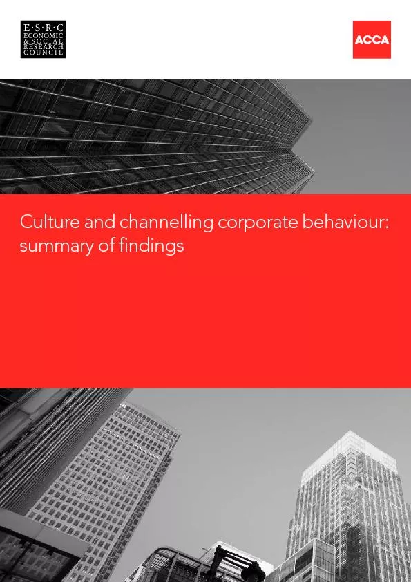 Culture and channelling corporate behaviour: