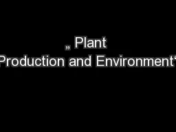 „ Plant Production and Environment“