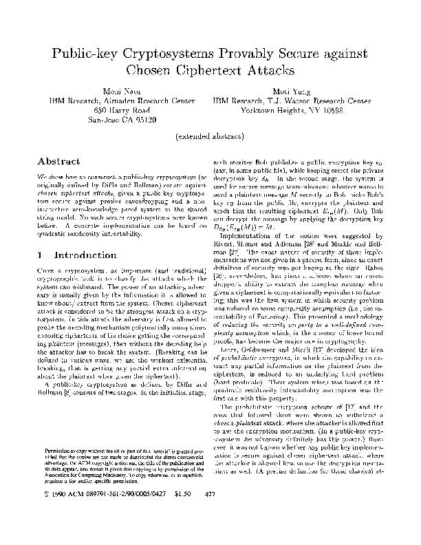 Cryptosystems Provably Secure against Chosen Ciphertext Attacks 
...
