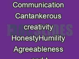 Short Communication Cantankerous creativity HonestyHumility Agreeableness and t